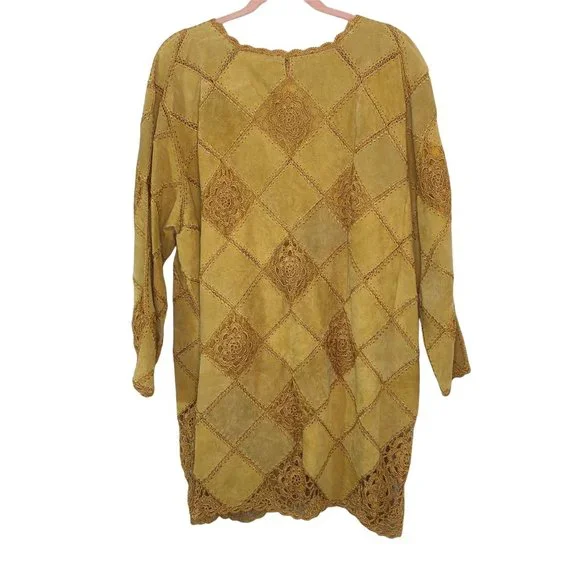 CBO New York Vintage Leather Embroidered Jacket Size 3X Camel Brown Coat Womens - Picture 6 of 8